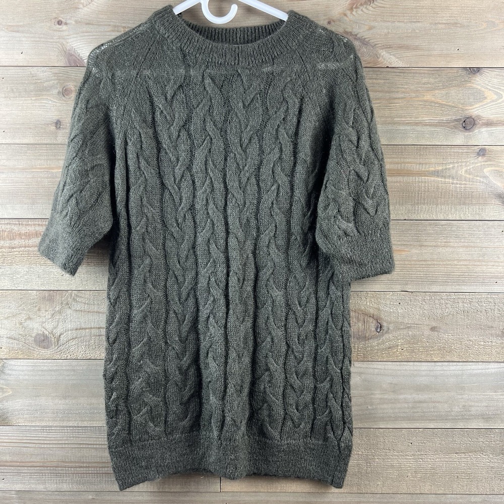 COS Womens Sweater Short Sleeve Cable Knit Mohair Wool Blend Minimalist Green XS